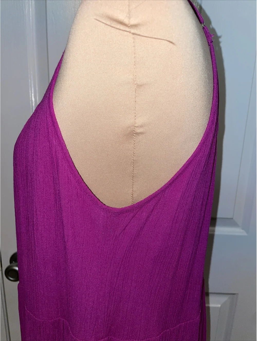 ANN TAYLOR LOFT $89 Solid Pink Fuchsia Tiered Gauze Midi Dress Size Medium